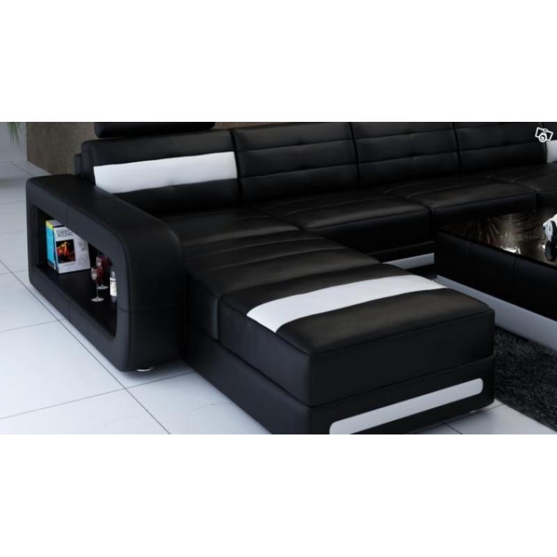 Modern U-soffa i äkta skinn, italiensk design